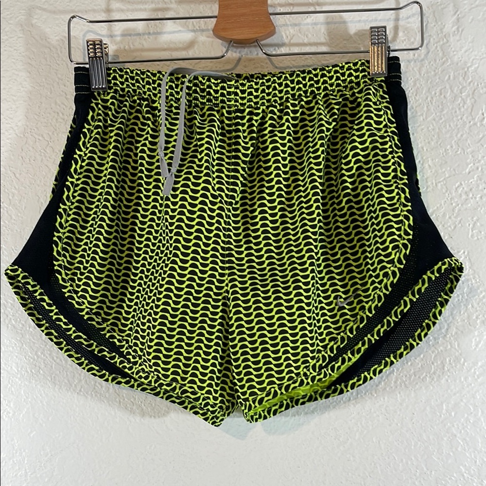 NIKE DRI-FIT Neon Volt Yellow/Black Dry Tempo Running Shorts Size Small